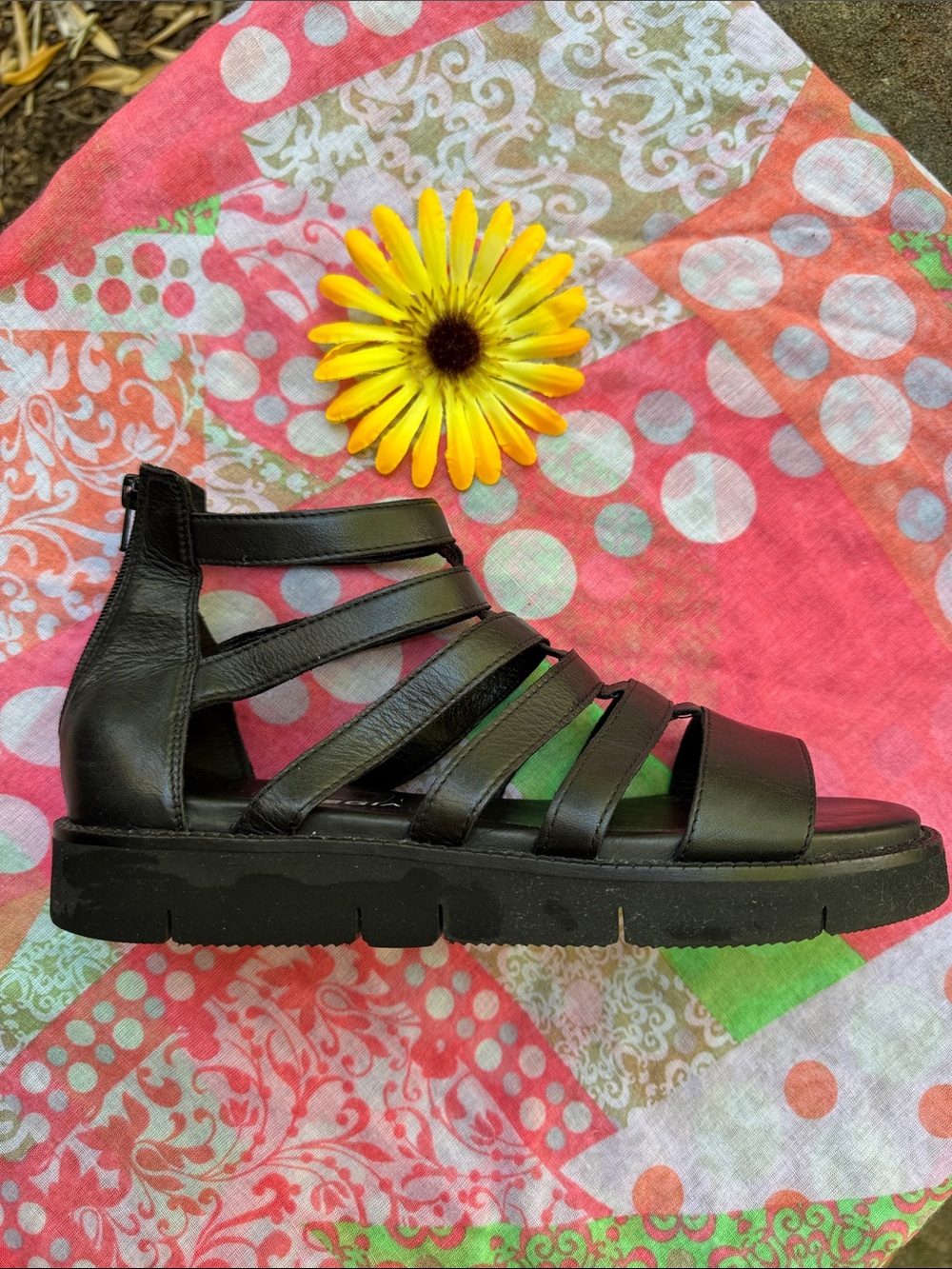 🌞 STRATEGIA; Black Leather Italian Designer Gladiator Sandals; Women’s Size 9! - Picture 3 of 15
